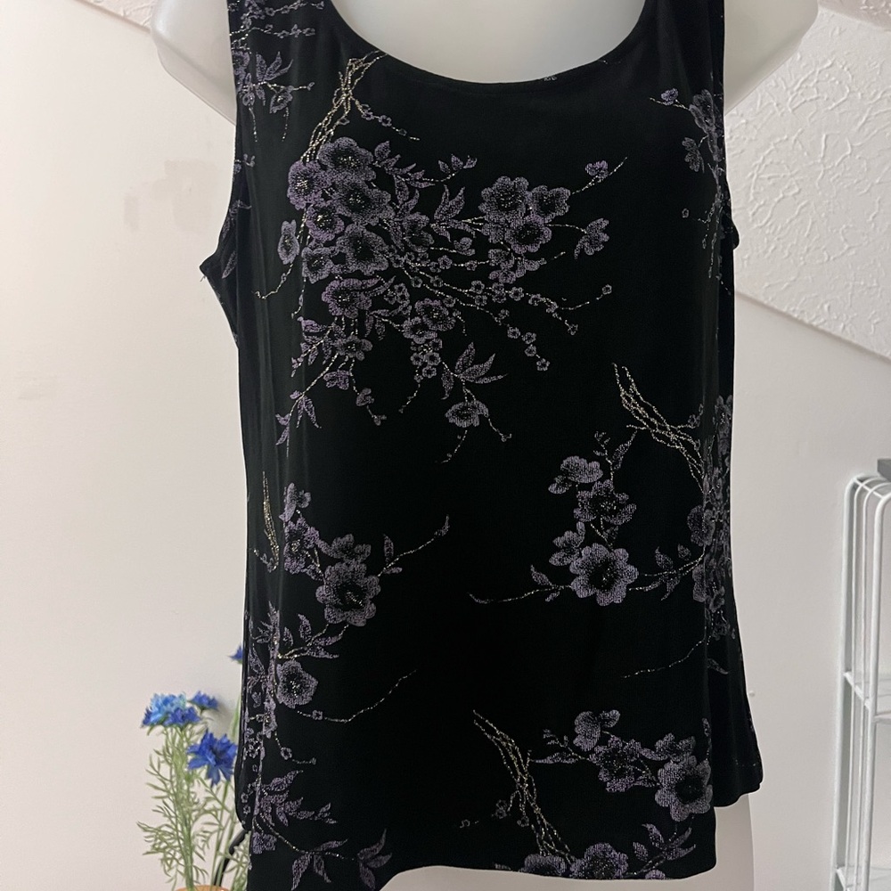 Xscape Black and Purple Floral Tank Top